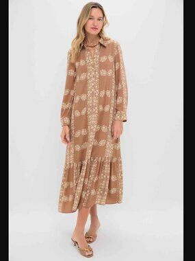 Tuckernuck Hyacinth House Tan Floral Miller Maxi Shirt Dress